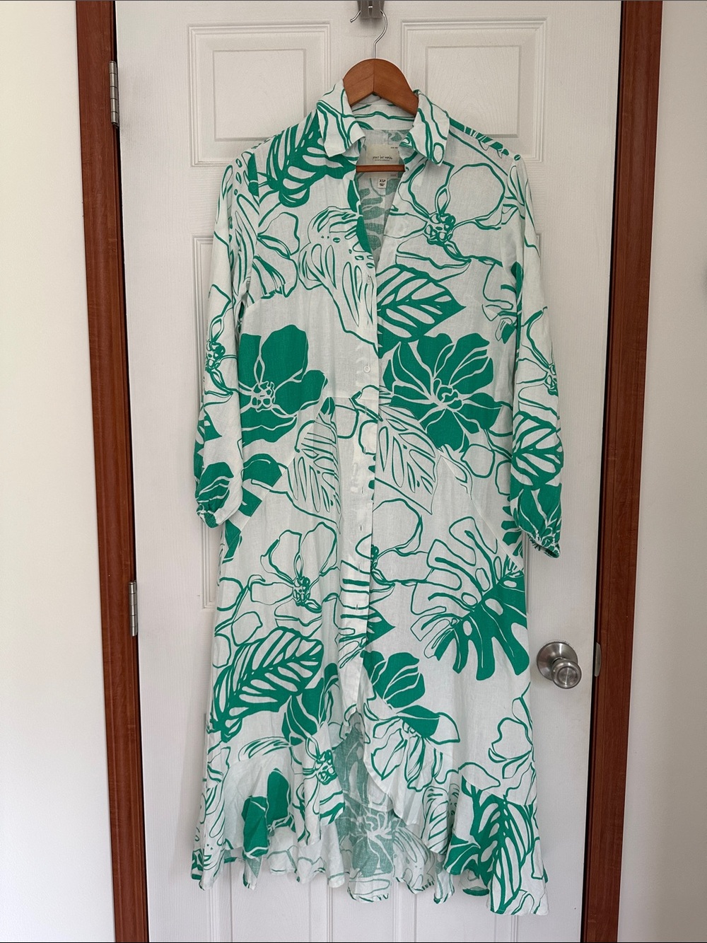 Green Floral Button-Front Maxi Dress